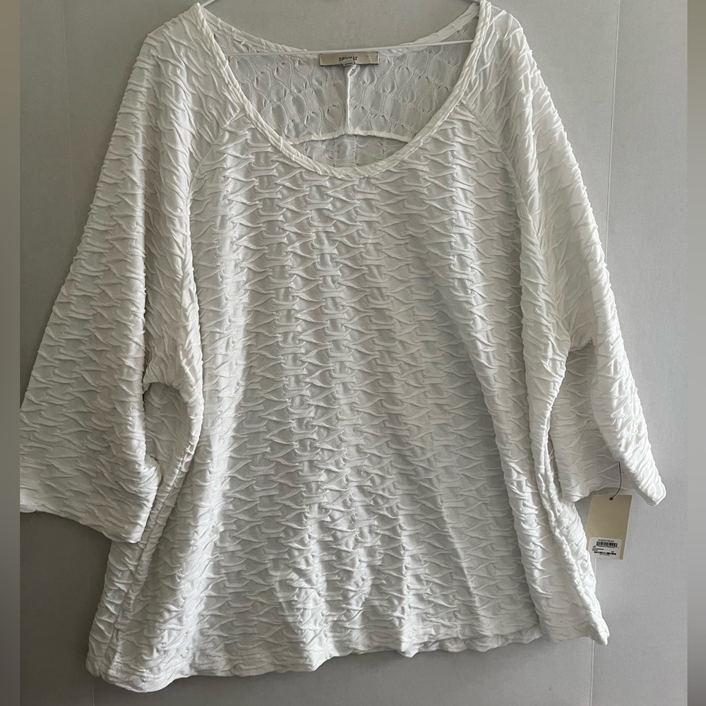Sejour White Textured Blouse Women's 3X